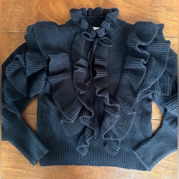 Stellah Sweaters - Stellah Black Ruffle Sweater M Romantic Boutique Statement Knit High Neck